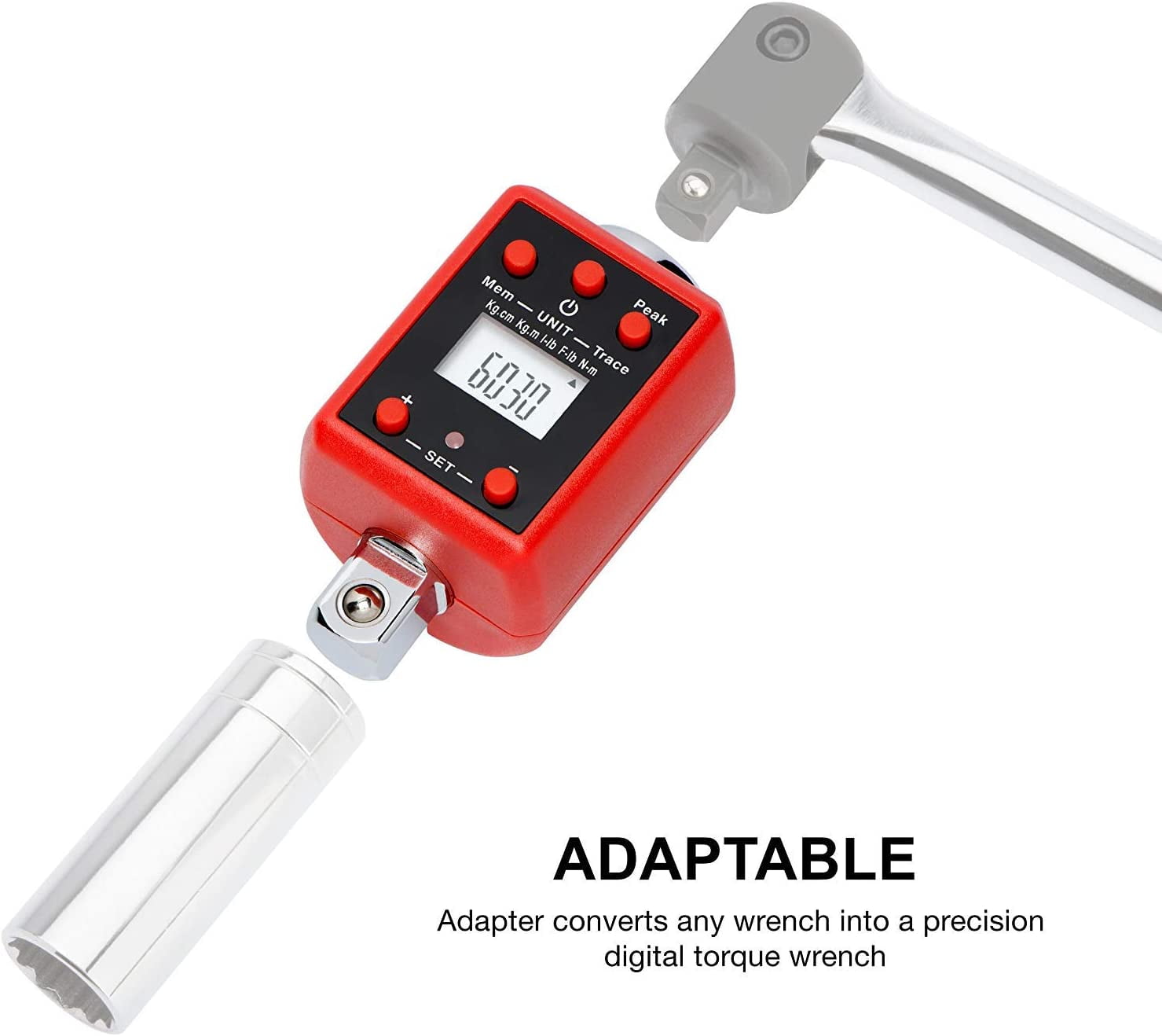 Neiko 20741A 1/2” Digital Torque Adapter, 29.5-147.5 Ft-Lb, 1/2” Drive Digital Torque Wrench Converter/Torque Wrench Adapter, Alert Signals Torque Setting, Calibrate Digital & Analog Torque Wrench