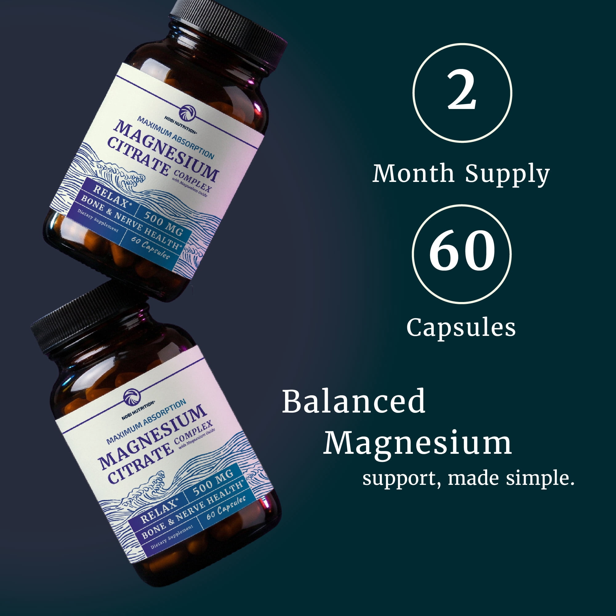 (2 pack) Magnesium Citrate Complex 500mg for Calm, Digestive Health and Constipation Relief, 60-Count