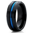 thumbnail image 2 of Silly Kings 8mm Polished Black Tungsten Carbide Wedding Ring Beveled Edge Blue Groove Comfort Fit Unisex Band 9.5, 2 of 4