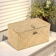 thumbnail image 2 of Handmade Straw Woven Storage Basket with Lid Makeup Organizer Storage Box Seagrass Laundry Baskets Rattan Jewelry Box(S), 2 of 8