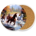 thumbnail image 2 of Coolnut Running Horses Painting Coaster, Drinks Round Absorbent Stone Set with Ceramic Stone and Cork Base, Tabletop Protection Mats and Cups Place for 2PCS Home Decor, 2 of 6