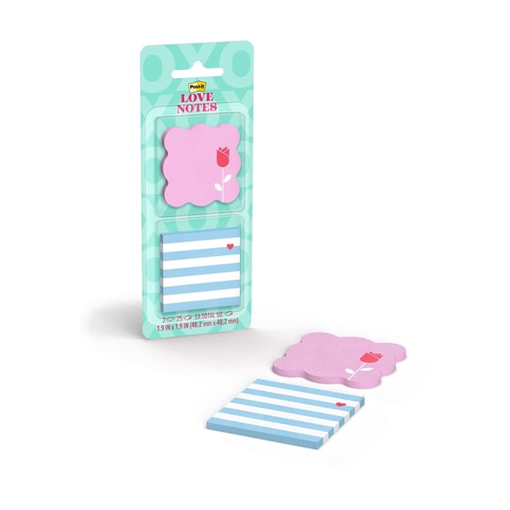 Post-it Red Rose and Blue & White Stripes Love Notes, 1.9 in x1.9 in, 2 Pads