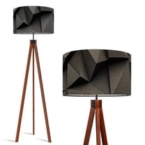 Wood Tripod Floor Lamp, Mid Century Wood Standing Lamp with 3 Color Temperature Dimmable Standing for Living Room, Bedroom, Office 3D Modern Textured Living Room Lobby Flaxen Lamp Shade