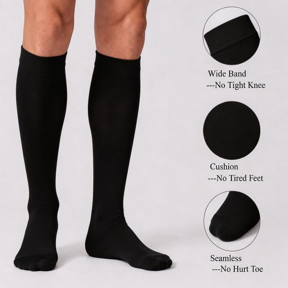 Bnwani Womens Compression Socks Multi‑Color Knee‑High Pressure Support Socks for Sports Running Travel Cycling 3‑Pack Black L