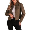 thumbnail image 1 of Chaqueta de cuero sintético para mujer INSPIRE CHIC con cuello de solapa, mangas largas y cierre de cremallera en marrón, 1 of 6