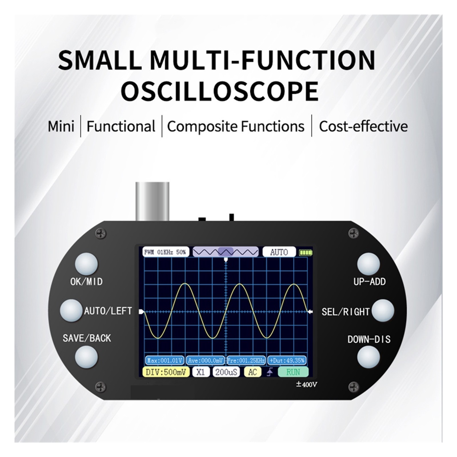 Digital Oscilloscope 2.5Mhz Sampling Rate 200Khz Bandwidth Support 80Khz PWM 2.4inch Screen for Electronic Repair DIY ,Professional Designed