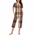 thumbnail image 1 of Qiopertar Liquidation à Moins de 5$ Ensemble de Pyjama à Manches Courtes à Col Rond Imprimé à Carreaux et Pantalon avec Poches jusqu'à 90 % de Réduction, 1 of 6