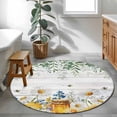 thumbnail image 3 of Round Area Rugs Collection 3 Ft, Daisy Spring Floral Non-Slip Residential Carpet, Farmhouse Botanical Green Leaves Wooden Indoor Crawling Mats Doormat Runner Rugs Play Mat for Bedroom, 3 of 8