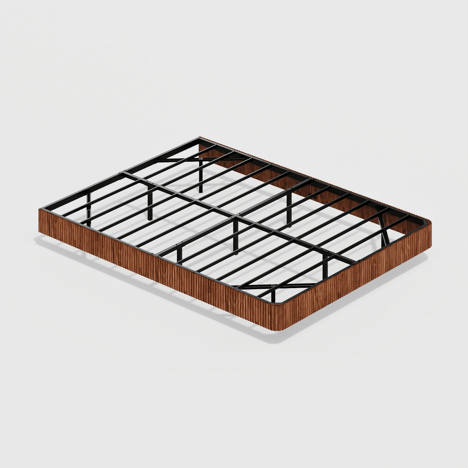 Floating Bed Frame, Queen Size Bed Frame with LED Lights, Wave Curve Wood Texture Bed, Metal Slats No Box Spring, Walnut Finish