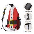 thumbnail image 3 of Sling Backpack,Red Christmas Santa Costume Pattern Sling Bag with Water Bottle Holder,Waterproof Sling Bag for Men/Women with Headphone Jack for Hiking,Travel, 3 of 6