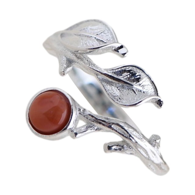 fastboy Vintage S925 Sterling Silver Open Ring With Delicate Lapis Lazuli Inlay Shiny And Textured Inlay South red agate 1Set