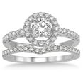 thumbnail image 2 of 1.00 carat Antique Floral Halo Bridal set with Round Cut diamond in 10k White Gold, 2 of 3