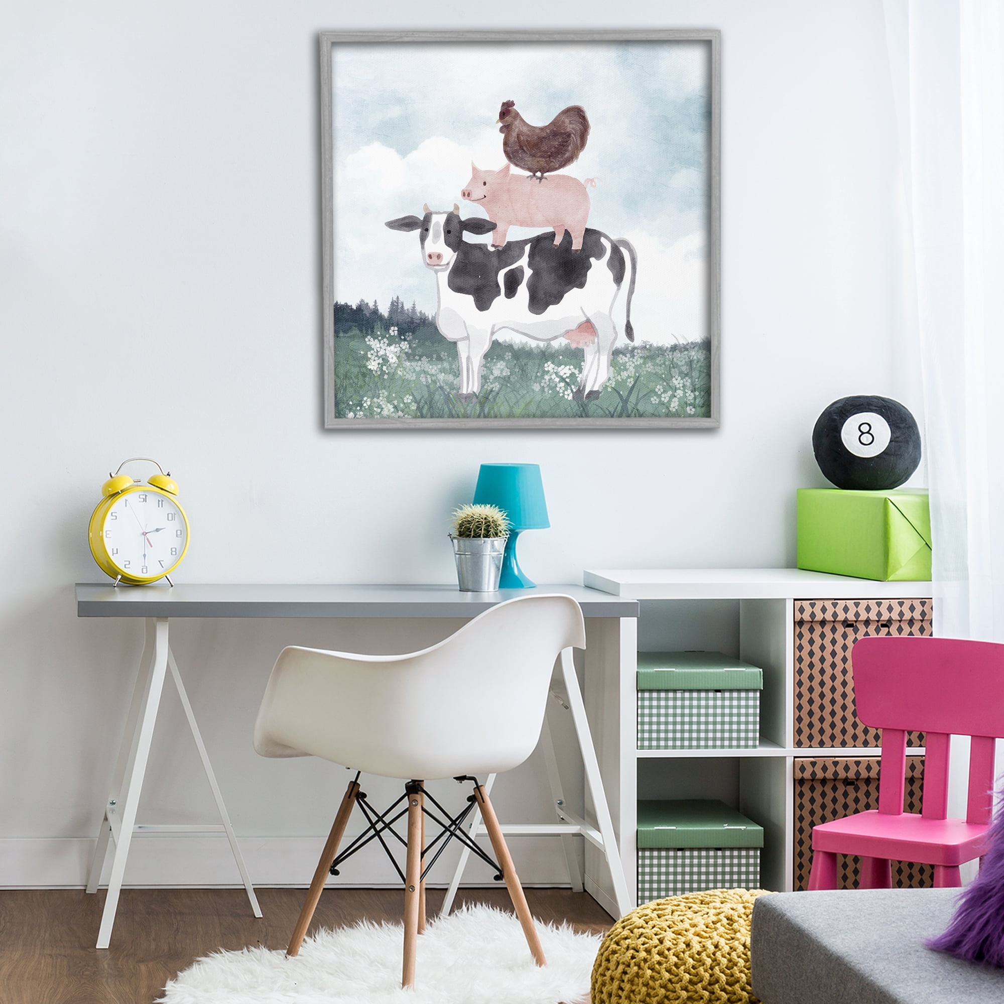 Stupell Industries Muted Stacked Farm Animals Gray Framed Giclee Art, design by Kim Allen