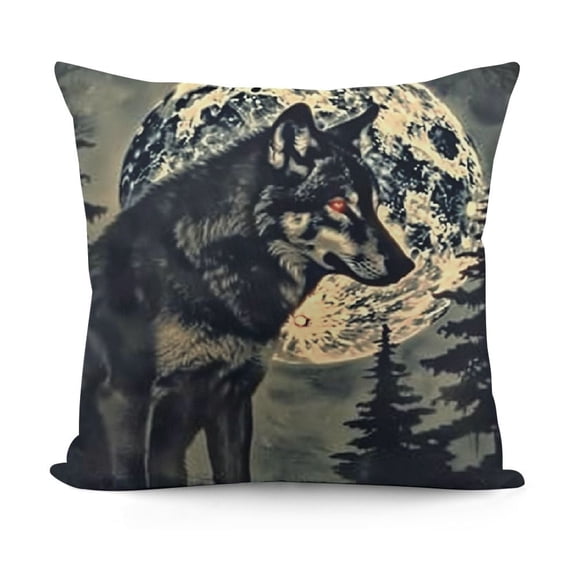 Wolf Pillow Cover,Full Moon Night Decorative Cushion Cover for Bed or Sofa Wild Animals Theme Reversible Print Couch Pillow Cover