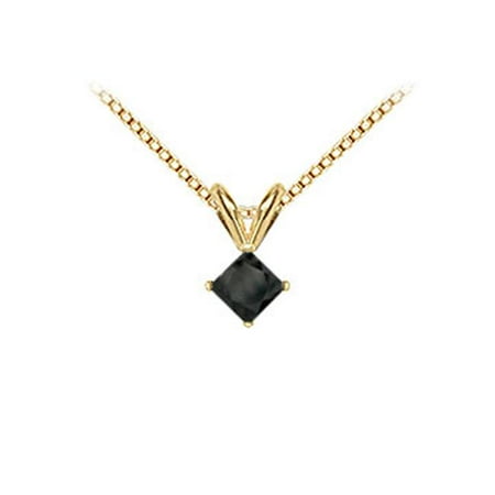 FineJewelryVault UBPD14YGSQ100BD-101 14K Yellow Gold : Princess Cut Black Diamond Solitaire Pendant - 1.00 CT. TW.
