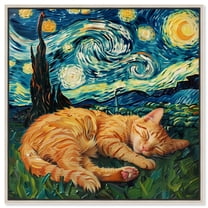 Starry Night Cat Canvas Trendy Animal Art by Art Remedy, Silver Frame, 30" x 30"