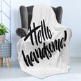 thumbnail image 4 of Hello Soft Flannel Fleece Throw Blanket, Hipster Calligraphic Inscription of a Slogan for Valentine's Day with Grunge Look, Cozy Plush for Indoor and Outdoor Use, 50" x 60", Black White, by Ambesonne, 4 of 5