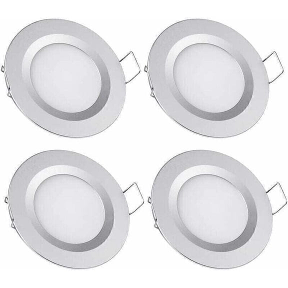 x 12V 3W LED Spotlights, 58-65mm Hole Size, 6400K Cool White, Compatible with Caravan Boat Van Yacht, Silver Finish