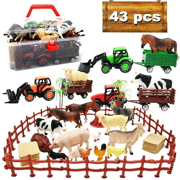 Juego de tractores Farm Toy con 40 piezas de animales de plástico y valla para niños de 3 a 12 años