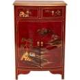 thumbnail image 3 of Oriental Furniture Red Lacquer Half-Round Cabinet - Landscape, 3 of 7
