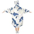 thumbnail image 2 of Wearable Blanket with Sleeves and Pocket Oversized Hooded Sweatshirt 3-14 YR Blue and White Fish M, 2 of 7