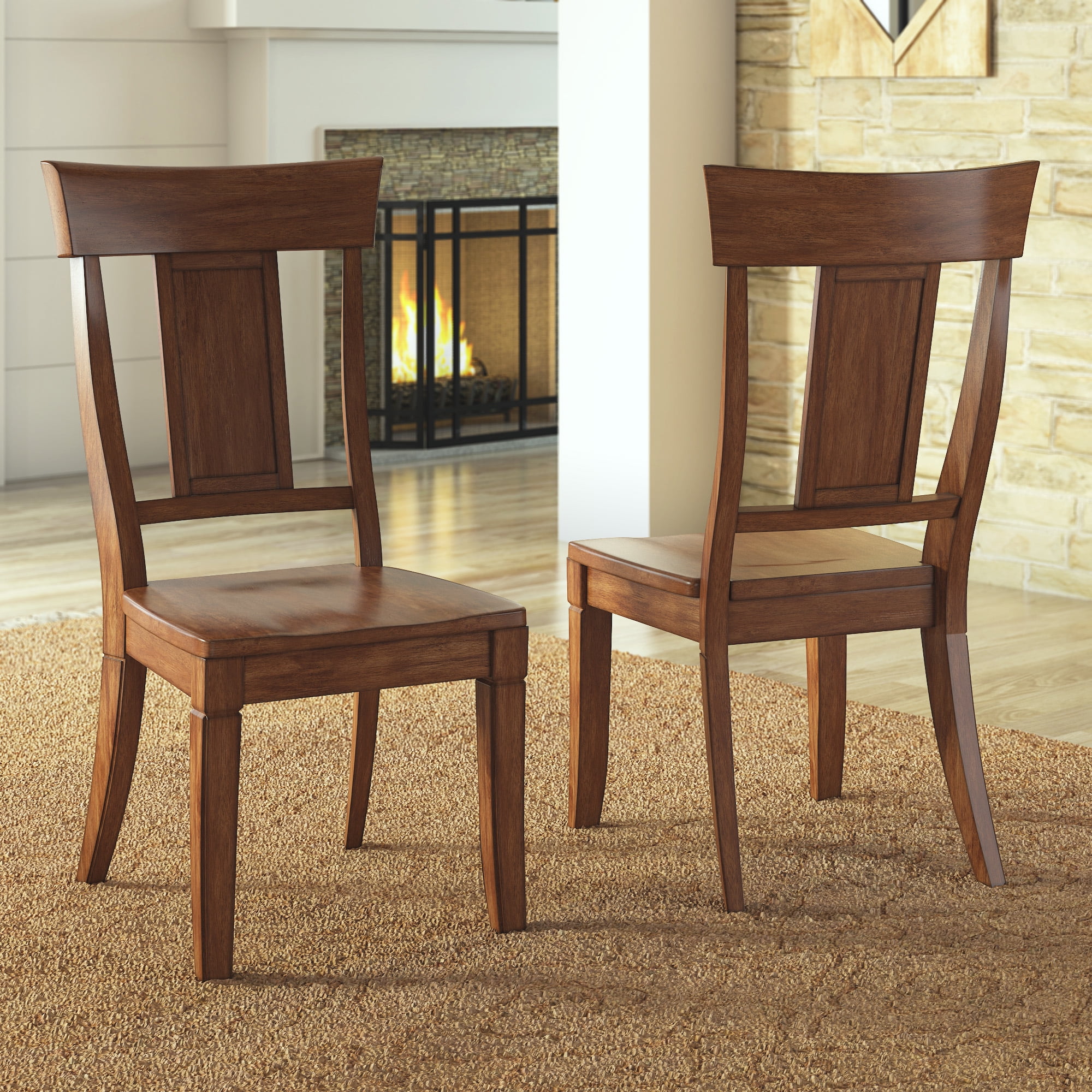 Weston Home Farmhouse Wood Dining Chair with Panel Back, Set of 2, Oka