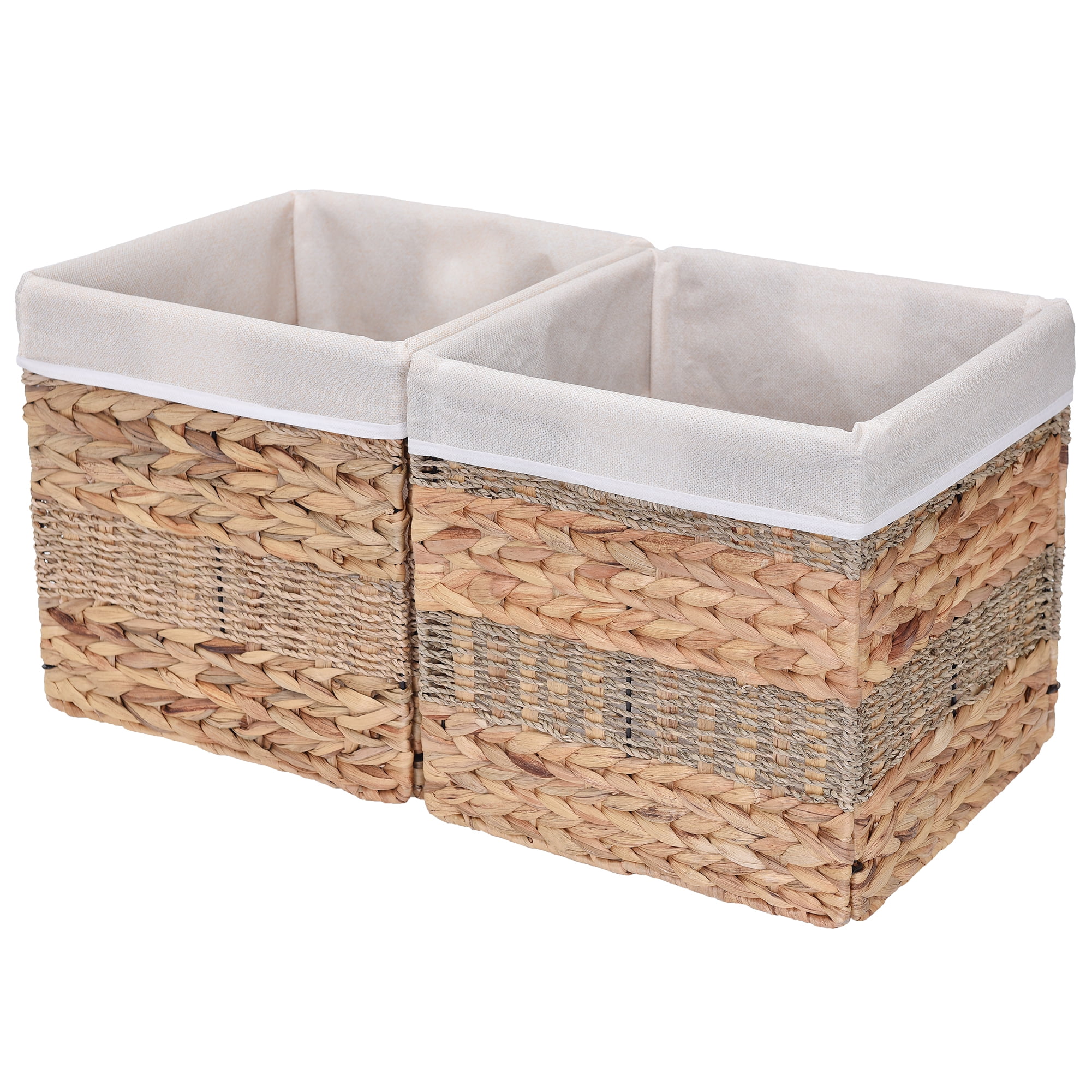Seagrass & Hyacinth Storage Woven Basket with Iron Wire Frame, Foldable