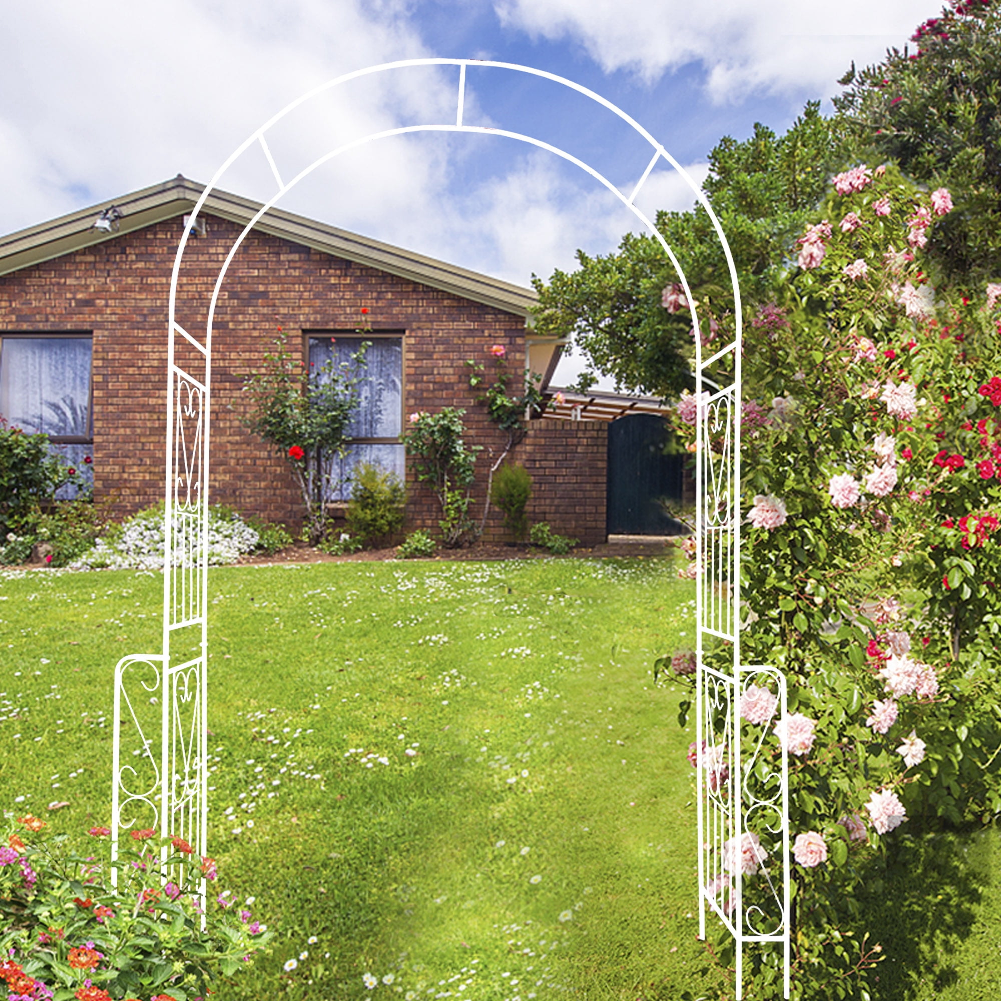 Garden Arch W55" x H94.5" Garden Arbor Trellis Climbing Plants Support Rose Arch Outdoor Arch Cream White