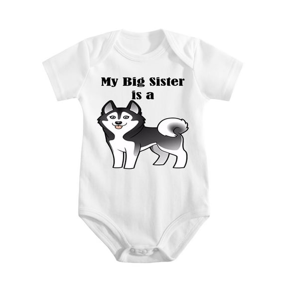 My Big Sister Is A Husky – Funny Cute Dog Lover Infant Baby Bodysuit, Unisex One-Piece Romper for Pet Family Gifts White-style 3-6M