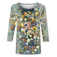 thumbnail image 4 of Women's 3/4 Sleeve Loose Fit Flowy Tunic Tops Dressy Casual Tops Vintage Summer Clothes for Teen Girls Round Neck Blouse Floal Printing Fashion 2024 Spring Elegant Shirts Multicolor T Shirts M, 4 of 5