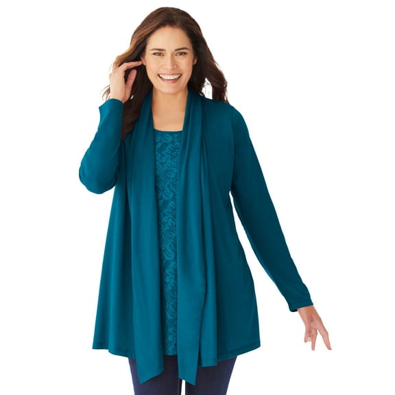 Woman Within Plus Size 2-Fer Cardigan & Attached Lace Tunic