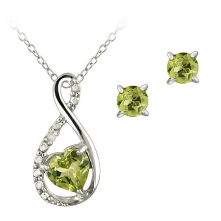 - Sterling Silver Peridot & Diamond Accent Swirl Heart Necklace and Earrings Set