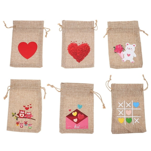 GAXIRE 6PCS Small Burlap Sack Treat Bags Linen Assorted Color for Weddings