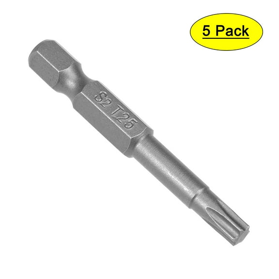 5pcs 50mm 1/4" Hex Shank T25 Magnetic Torx Head Screwdriver Bits S2 Alloy Steel
