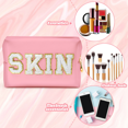 thumbnail image 2 of Grobro7 SKIN Makeup Bag Letter Patch Cosmetic Bag with Zipper for Women & Girls, Large Storage Bag for Travel Supply, Sakura Pink, 2 of 6