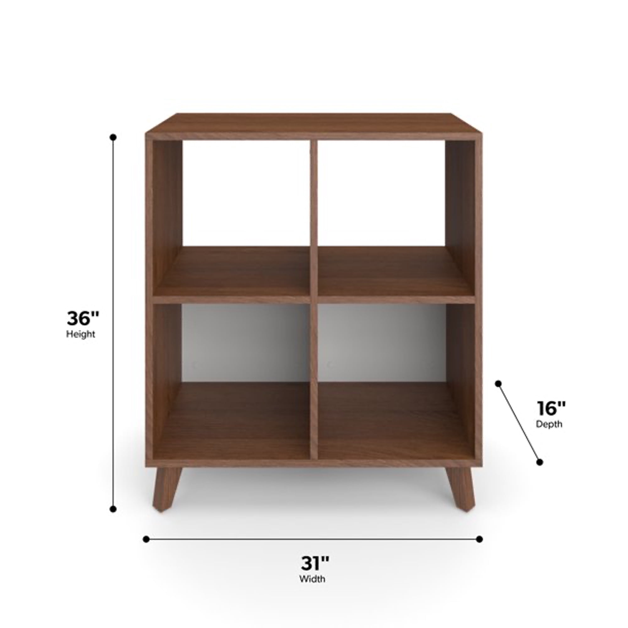Hon Basyx 36 Inch Modern Wooden Cube Storage Bookcase, Medium Walnut