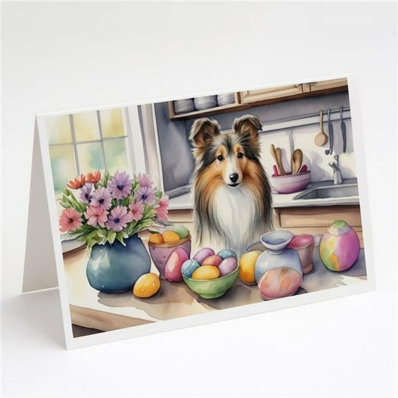 Carolines Treasures DAC6899GCA7P 5 x 7 in. Decorating Easter Sheltie Greeting Cards - Pack of 8