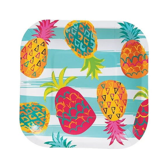 Pineapple Square Dessert Plate - Party Supplies - 8 Pieces