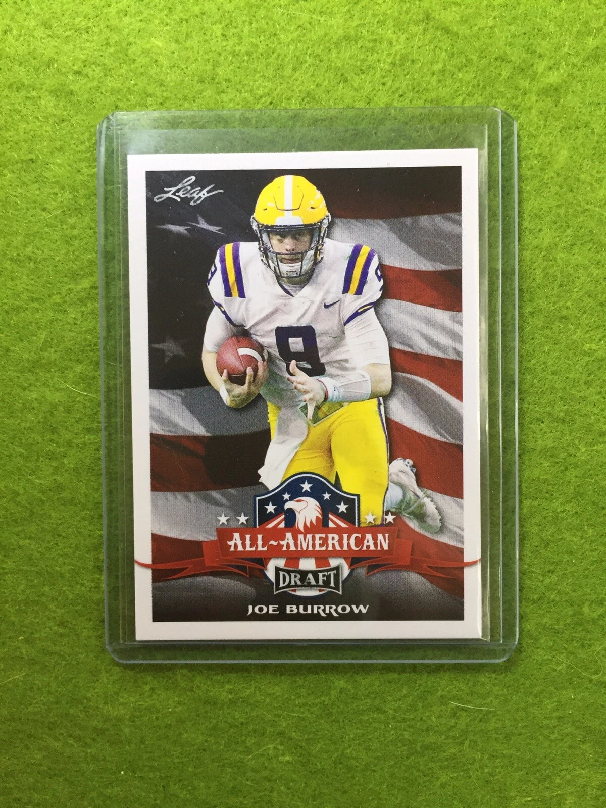 JOE BURROW ROOKIE CARD JERSEY #9 LSU RC 2020 Leaf Football All-American BENGALS