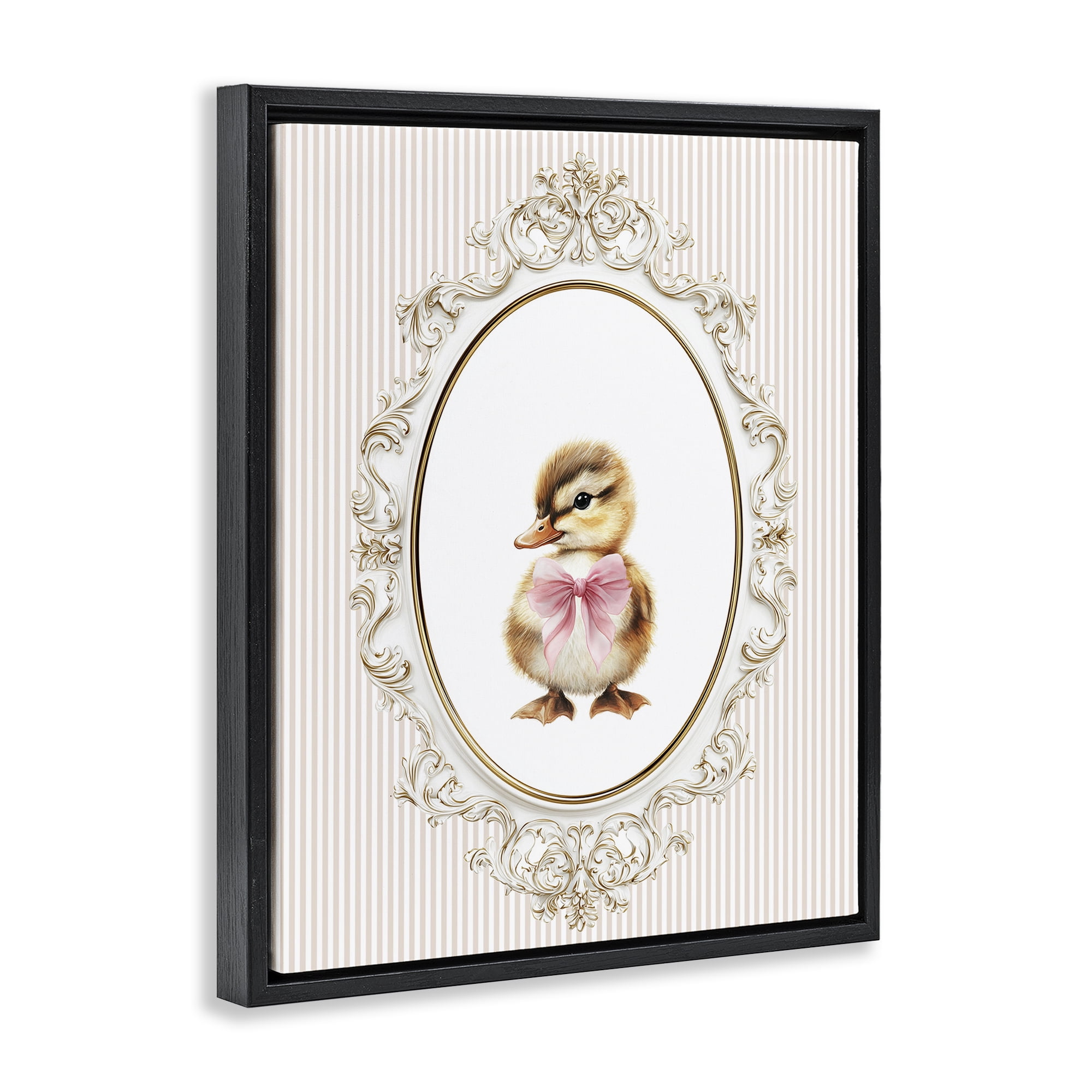 Stupell Industries Spring Gingham Baby Duck Black Framed Floater Canvas Wall Art, design by Christine Simpson Art
