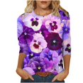 thumbnail image 1 of Mujeres 3/4 Manga Tops Y Blusas de Impresión Cuello Redondo Suéter, Tops de Moda de la Mujer para la Primavera Y el Verano, 1 of 5