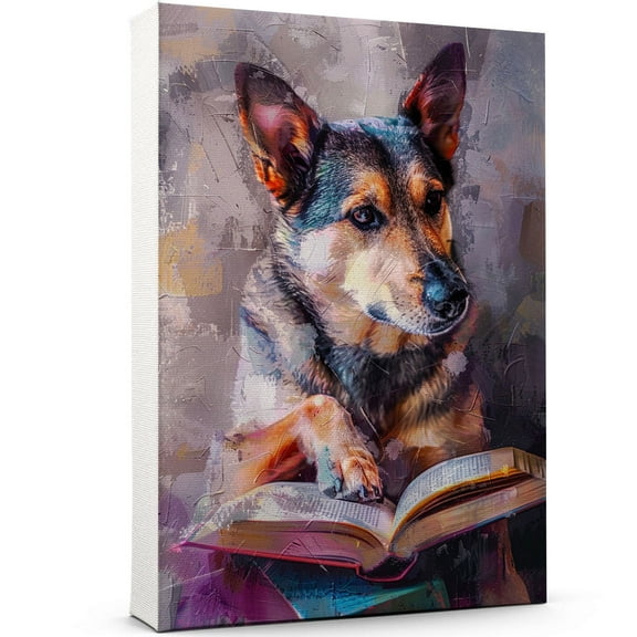 Swedish Vallhund Decor Poster Unframe, Swedish Vallhund Dog Canvas Wall Art, Dog Reading Book Canvas Print Painting Poster Wall Decor Dog Lovers Gifts