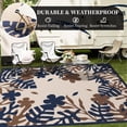 thumbnail image 3 of Outdoor Rug 8x10 ft Outdoor Carpet Camping Mat-Modern Floral & Leaf Rugs Reversible Mat Plastic Straw Rugs for Patio Camping RV Porch Balcony Backyard Picnic Deck Beach Beige&Dark Blue, 3 of 7