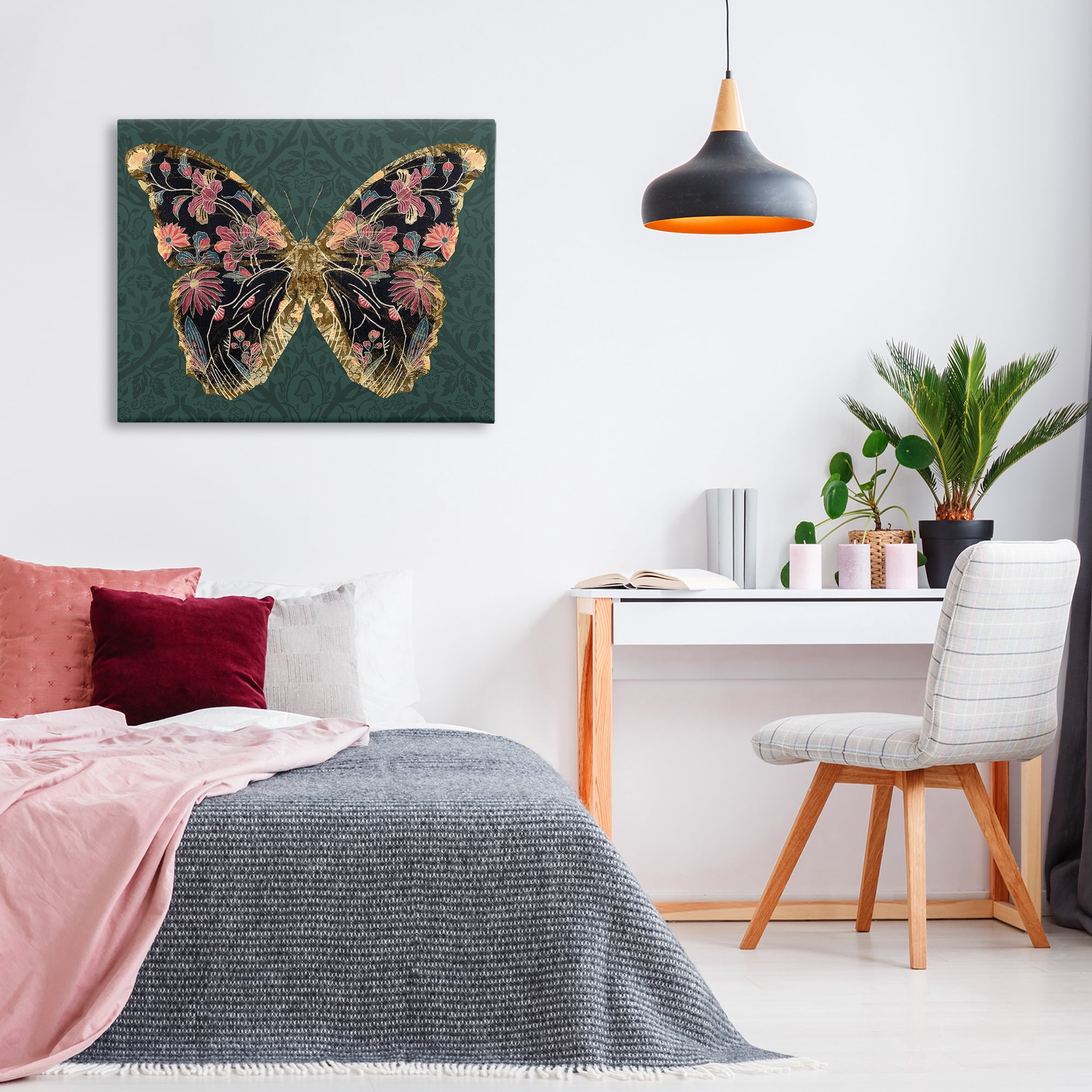 Stupell Industries Botanical Pattern Butterfly Animals & Insects Painting Gallery Wrapped Canvas Art Print Wall Art, 40 x 30