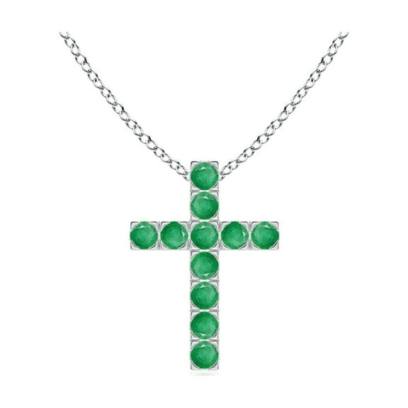 ANGARA Natural Flat Prong-Set Emerald Cross Pendant in 14K White Gold for Women (Size-2mm) | May Birthstone, Birthday, Anniversary, Jewelry Gift for Women | Natural Emerald Necklace