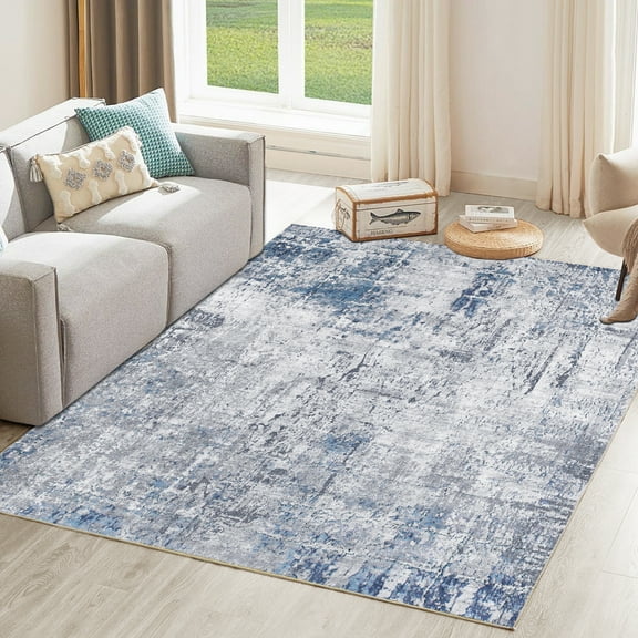 Artnice Modern Abstract Area Rugs for Living Room 5x7, Non Slip Washable Rugs for Indoor Floor, Low Pofile Entry Blue Carpet