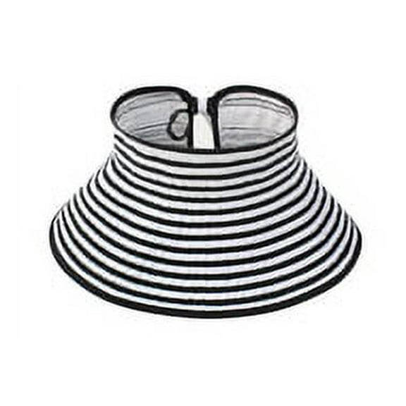 Ladies Thin Black and White Ribbon Striped Lightweight Packable Roll-up Wide Brim Sun Visor Hat