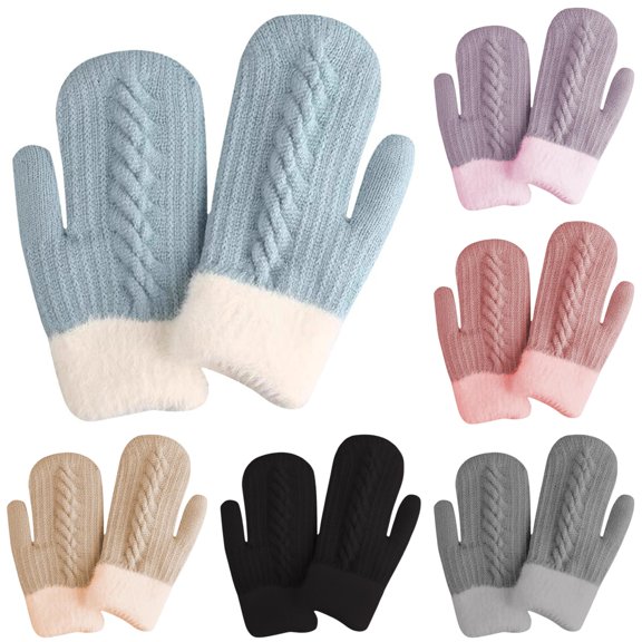 SUXIAN Cold Weather Gloves Double Layer Winter Warm Knitted Mittens Soft Thermal Windproof Warm Gloves Blue One Size