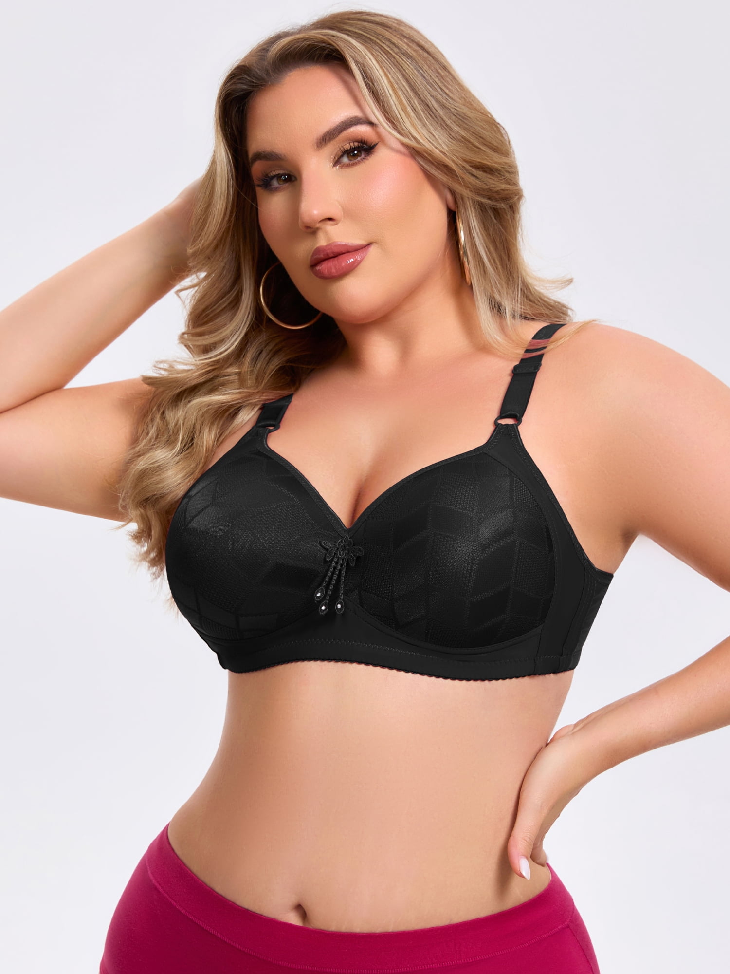 DARING DIVA Women's Deep V Wireless Bralette Soft Cup Adjustable Straps Bra C 52 Black