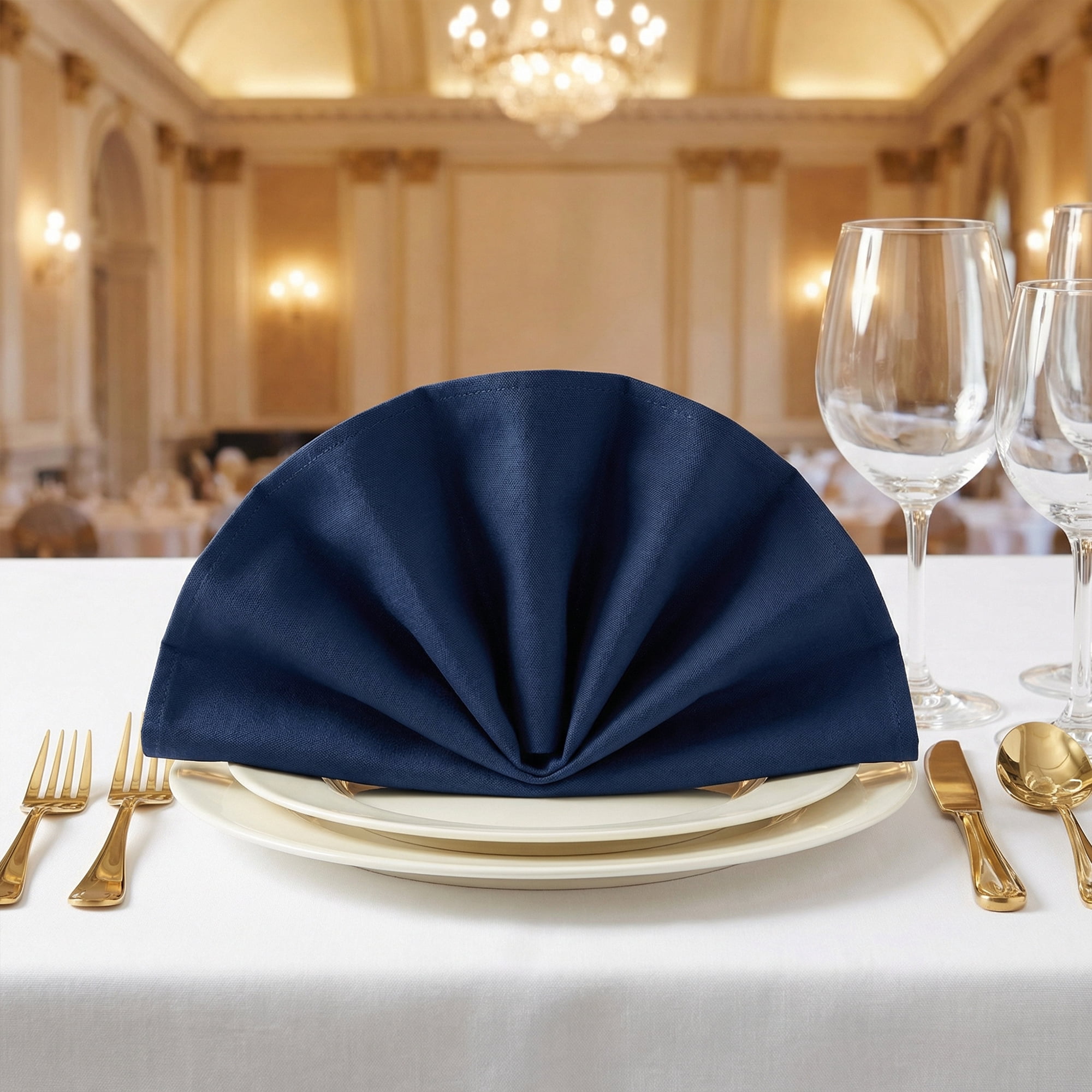 Unique Bargains 12Pcs Cotton Washable Reusable Events Cloth Napkins Navy Blue 16x16inch